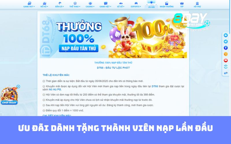 Ưu đãi dành tặng thành viên nạp lần đầu