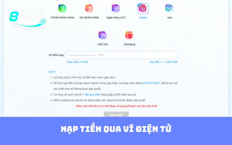 Nạp tiền qua ví điện tử
